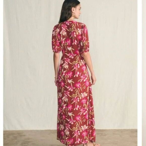 Faherty Floral Button Front Maxi Dress Pink Maroon Size Small Sorrento Dress - Picture 3 of 14